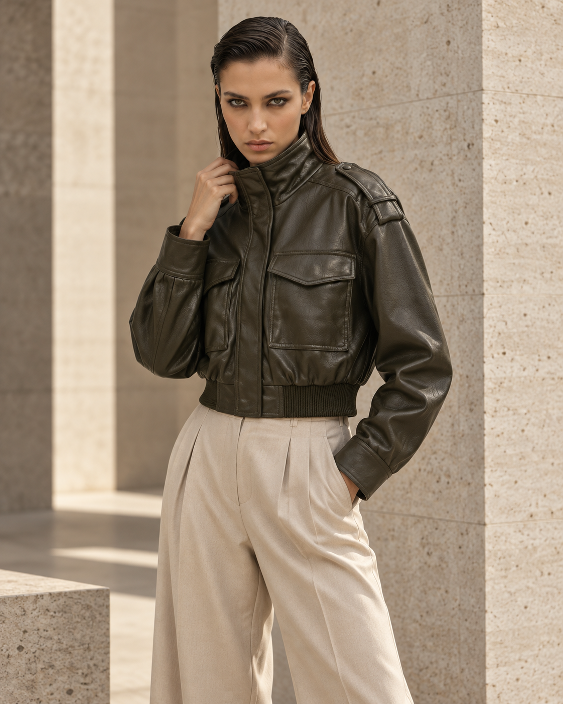 The Silenit Luxe Relaxed Faux Leather Jacket