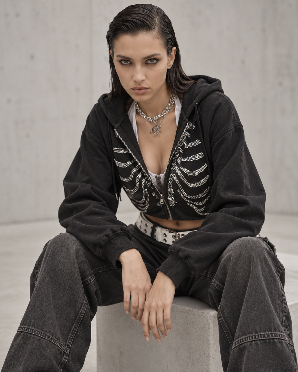 The Silenit Luxe Embellished Zip Hoodie