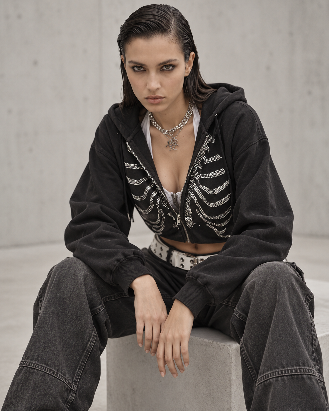 The Silenit Luxe Embellished Zip Hoodie